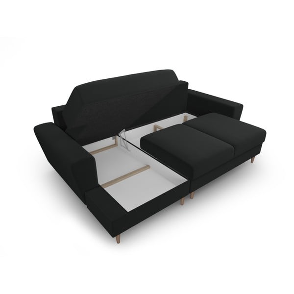 Divano angolare nero allungabile e con contenitore (con penisola a sinistra/con chaise lounge) con rivestimento in velluto Kyoto – Cosmopolitan Design-image-3