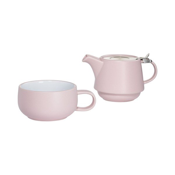 Set růžového keramického šálku s konvicí Maxwell & Williams