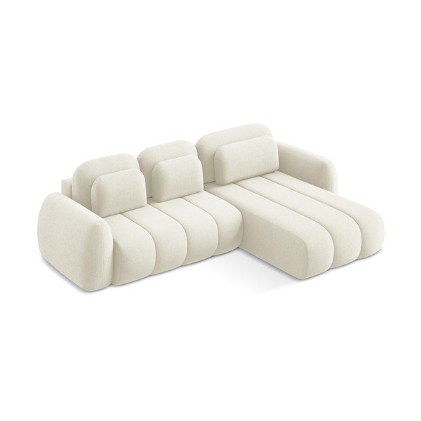 Divano angolare beige allungabile/con contenitore (con penisola a destra/con chaise lounge) con rivestimento in bouclé Pele – Makamii-image-2