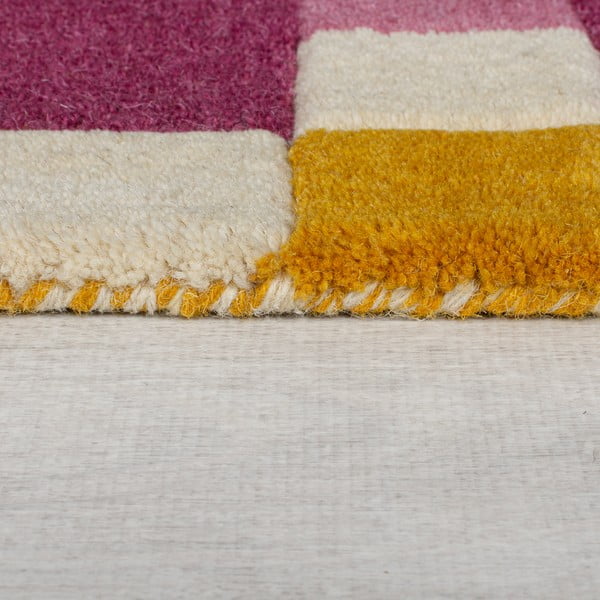 Tappeto in lana giallo e rosa tessuto a mano 160x230 cm Kai Wool Border - Flair Rugs-image-4