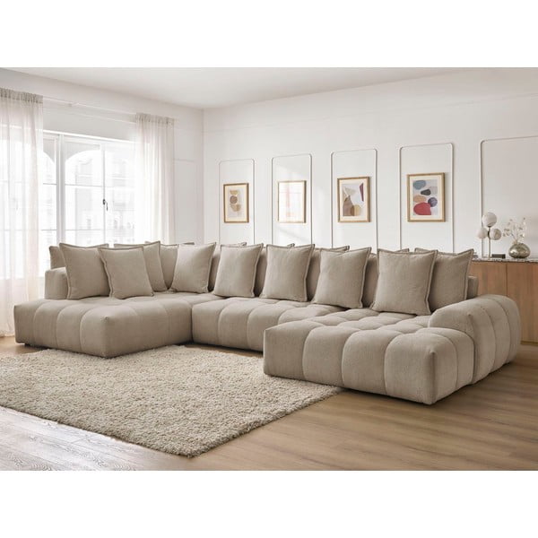 Divano angolare grigio tortora allungabile e con contenitore (penisola a sinistra/a U) con rivestimento in ciniglia Everest – Bobochic Paris-image-1