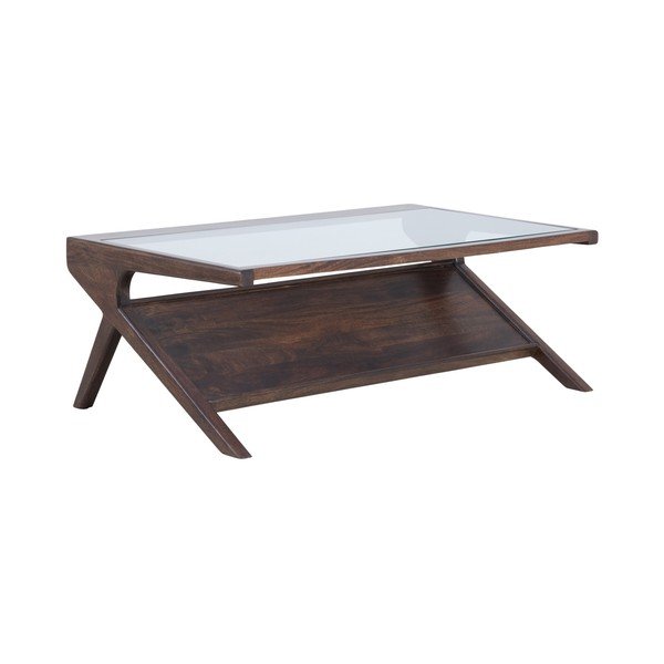 Tavolino da salotto colore naturale scuro con piano in vetro 70x112 cm Yuki – Light & Living