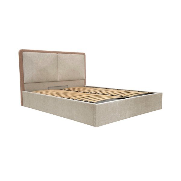 Letto matrimoniale beige/rosa polveroso imbottito con contenitore con rete inclusa 180x200 cm Mara – Bobochic Paris