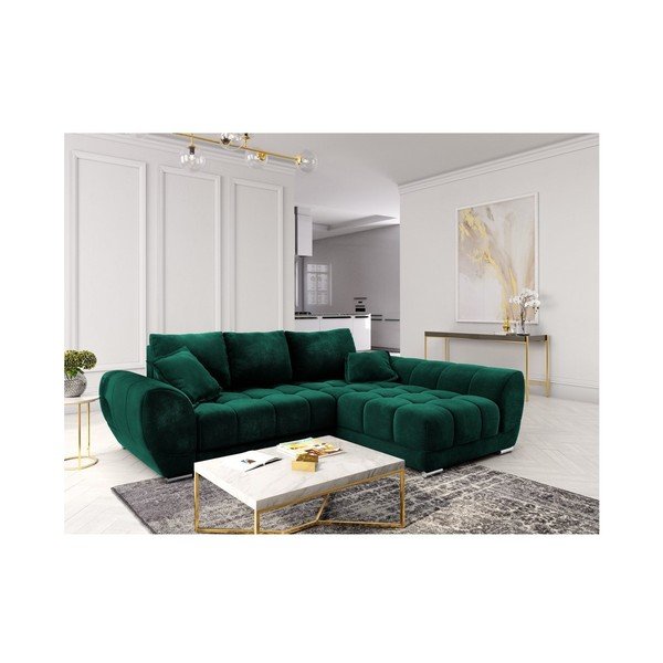 Divano letto angolare verde chiaro con rivestimento in velluto, angolo destro Nuage - Windsor & Co Sofas-image-1