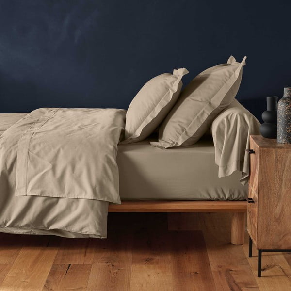 Lenzuolo in cotone elasticizzato marrone chiaro 180x200 cm Lina - douceur d'intérieur-image-1