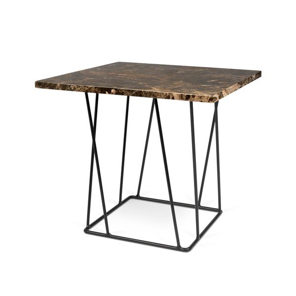 Tavolino in marmo marrone con gambe nere Helix, 50 x 50 cm - TemaHome-image-1