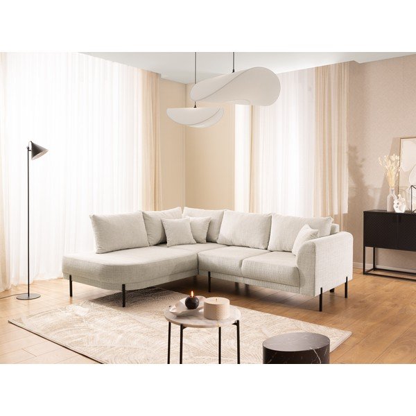 Divano angolare beige (con penisola a sinistra/a L) con rivestimento in ciniglia Mauris  – Ropez-image-1