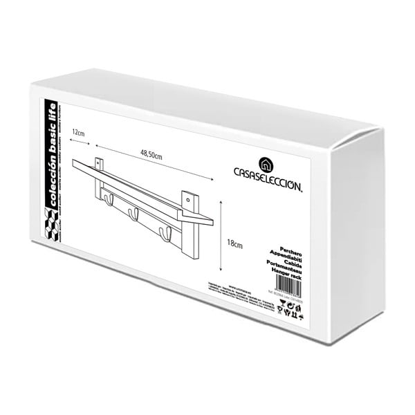 Appendiabiti da parete in bambù bianco con ripiano - Casa Selección-image-4