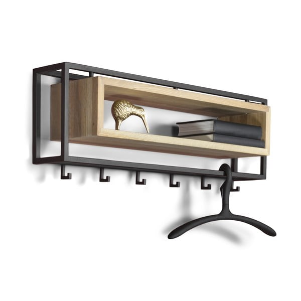 Attaccapanni da parete nero/di colore naturale in metallo con scaffale 78 cm School – Spinder Design-image-2
