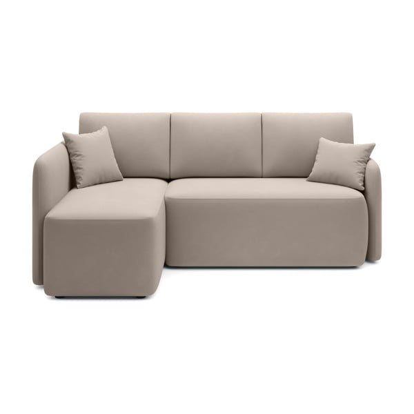 Divano angolare beige allungabile/con contenitore (con penisola a sinistra/con chaise lounge) e rivestimento in velluto Hadson – ELTAP