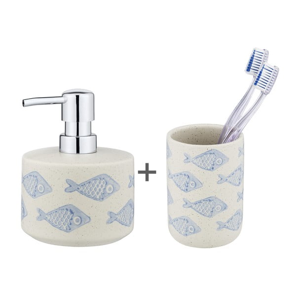 Set di accessori da bagno in ceramica bianca e blu Aquamarin - Wenko