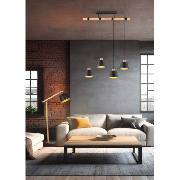 Lampadario in nero-naturale con paralume in metallo ø 18 cm Harris - Trio-image-3