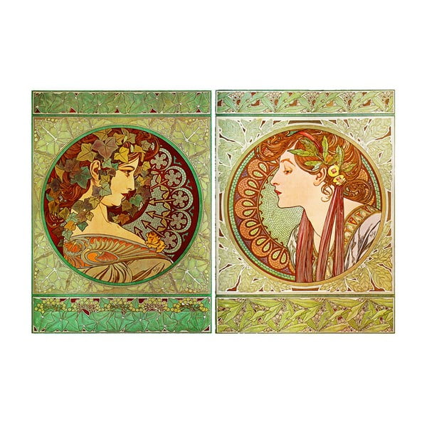 Sada 2 obrazů Ivy and Laurel od Alfonse Muchy, 40x55 cm