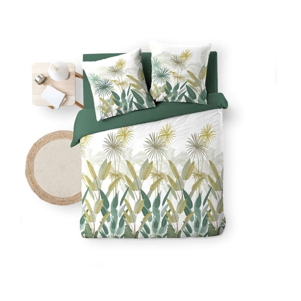 Set copripiumino e federa bianco/verde in cotone per letto matrimoniale ed esteso 240x220 cm Otika – douceur d'intérieur-image-4
