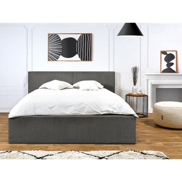 Letto matrimoniale imbottito grigio scuro con contenitore con griglia 160x200 cm Nihad - Bobochic Paris-image-2