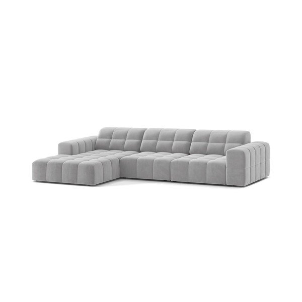 Divano angolare grigio chiaro (con penisola a sinistra/con chaise lounge) con rivestimento in velluto Chicago – Cosmopolitan Design-image-1