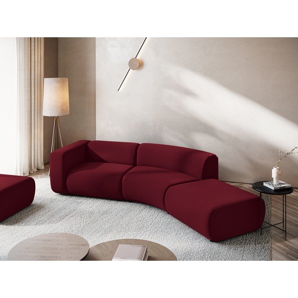 Chaise longue burgundy (con penisola a destra) con rivestimento in velluto Ekahi – Makamii-image-1