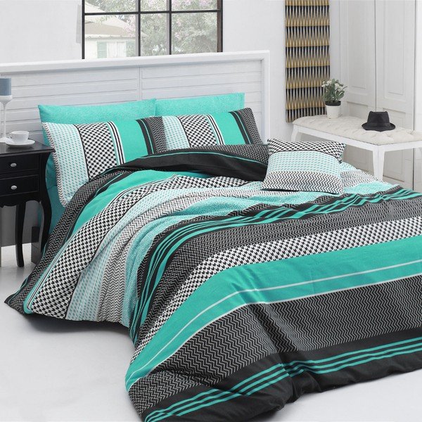 Lenzuola turchesi con lenzuolo per letto matrimoniale Nazenin Home Zigo, 200 x 220 cm - Mijolnir