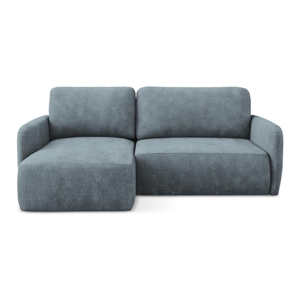 Divano angolare blu polveroso allungabile/con contenitore (con penisola a sinistra/con chaise lounge) con rivestimento in ciniglia Lilo – Makamii | Divani ad angolo