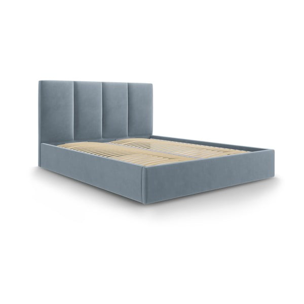 Letto matrimoniale imbottito azzurro con contenitore con griglia 180x200 cm Juniper - Mazzini Beds