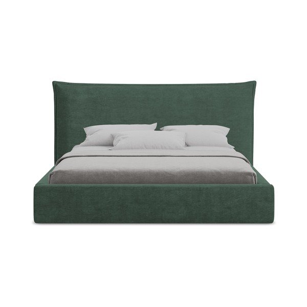 Letto matrimoniale imbottito verde con contenitore con rete inclusa 140x200 cm Esala – Makamii-image-4
