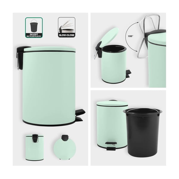 Cestino per la spazzatura color menta in acciaio con pedale 3 l   Adelar – Spirella-image-2