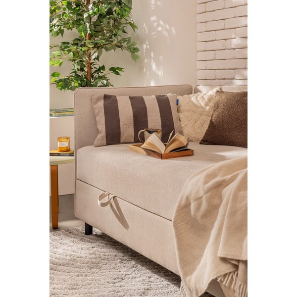 Letto singolo imbottito beige con contenitore con materasso incluso 90x200 cm Avela – Bonami Selection-image-3