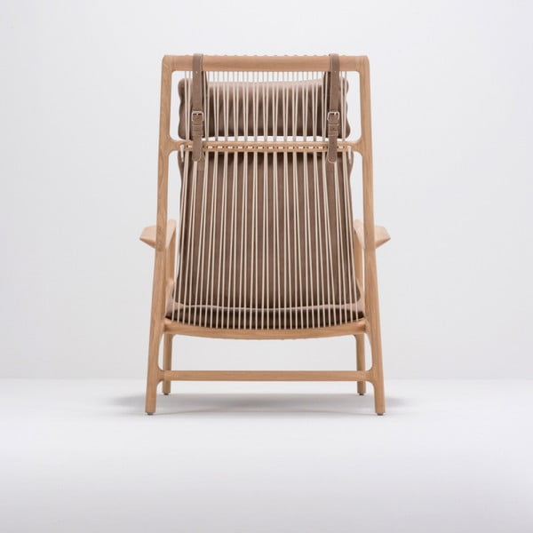 Poltrona con struttura in rovere massiccio e seduta in pelle di bufalo marrone Dedo - Gazzda-image-4