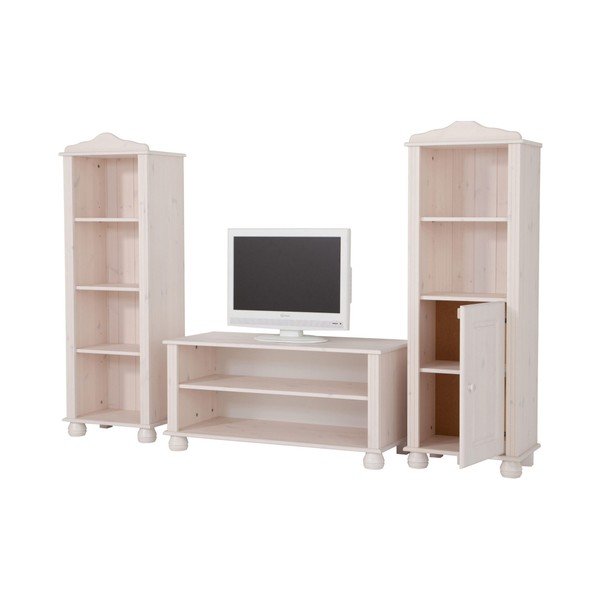 Set da salotto bianco a tre pezzi in legno di pino Ella - Støraa-image-1