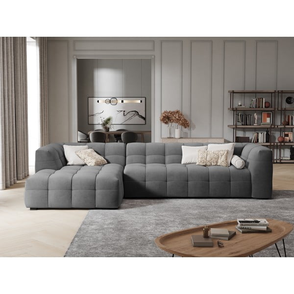 Divano angolare in velluto grigio, angolo sinistro Vesta - Windsor & Co Sofas-image-1