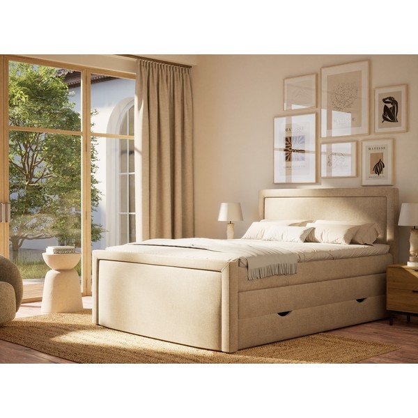 Letto boxspring beige con contenitore 180x200 cm Fresco – Maison de Rêve-image-1