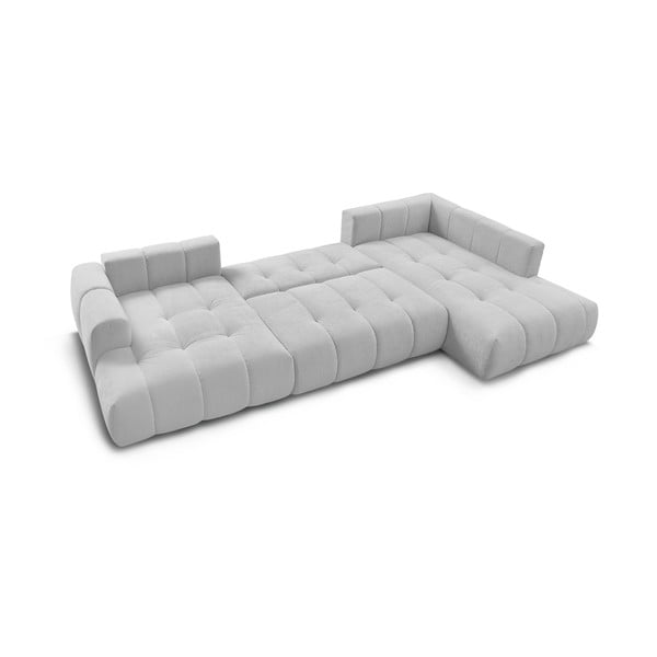 Divano angolare grigio chiaro allungabile e con contenitore (penisola a destra/a U) Fuji – Bobochic Paris-image-4