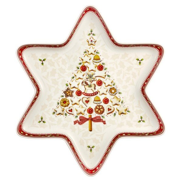 Ciotola da portata in porcellana rossa e bianca con motivo di stelle natalizie Villeroy & Boch Gingerbread Village, 37,2 x 32,5 cm Tree - Villeroy&Boch-image-2