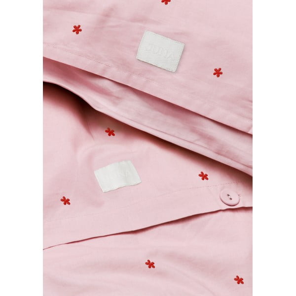 Set copripiumino e federa rosa in percalle di cotone per letto singolo 140x200 cm Daisy – JUNA-image-3