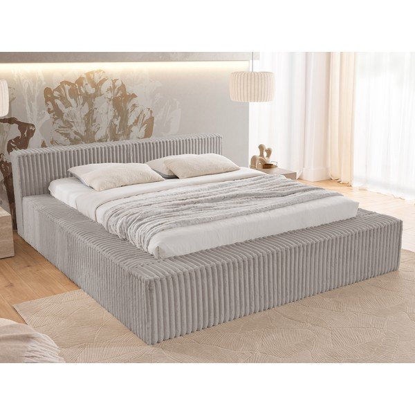 Letto matrimoniale imbottito grigio con contenitore e rete inclusi 180x200 cm Cloe – Ropez-image-1