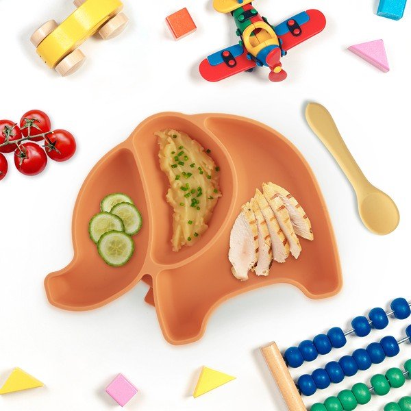 Piatto per bambini arancione in silicone 18x23 cm Elephant – Orion-image-1