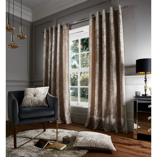 Tende beige in set da 2 168x229 cm Crushed Velvet - Catherine Lansfield-image-1