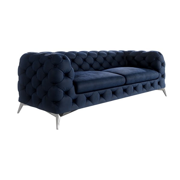 Divano blu scuro con rivestimento in velluto 225 cm Chelsea – Ropez-image-1