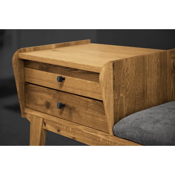 Panca con cassetti in legno di quercia con seduta grigio chiaro Retro - The Beds-image-4