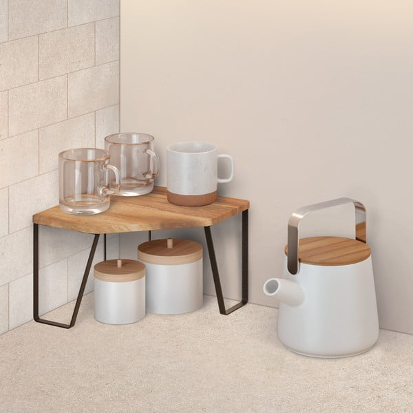 Ripiano aggiuntivo ad angolo nero opaco/di colore naturale in legno 25x25 cm York – Metaltex-image-1