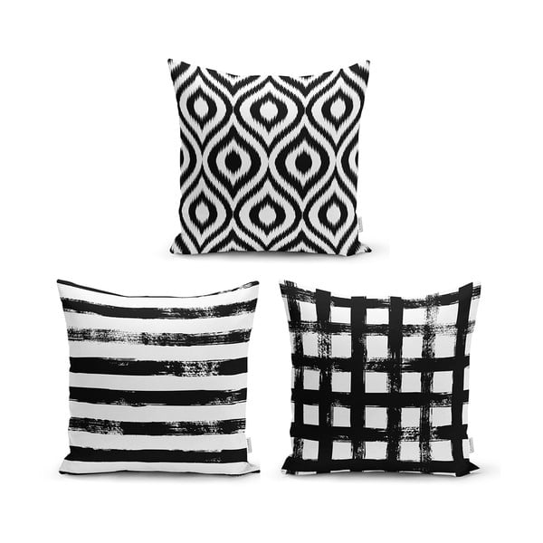 Sada 3 povlaků na polštáře Minimalist Cushion Covers BW Geometric, 45 x 45 cm