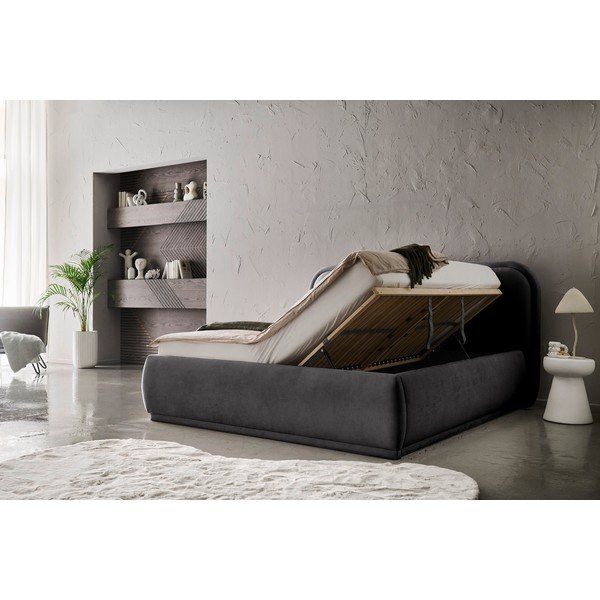 Letto matrimoniale imbottito color antracite con contenitore con rete inclusa 160x200 cm Soma – Meise Möbel-image-2
