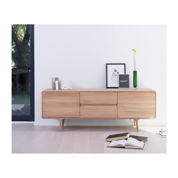 Cassettiera TV in legno massiccio di quercia Fawn - Gazzda-image-1