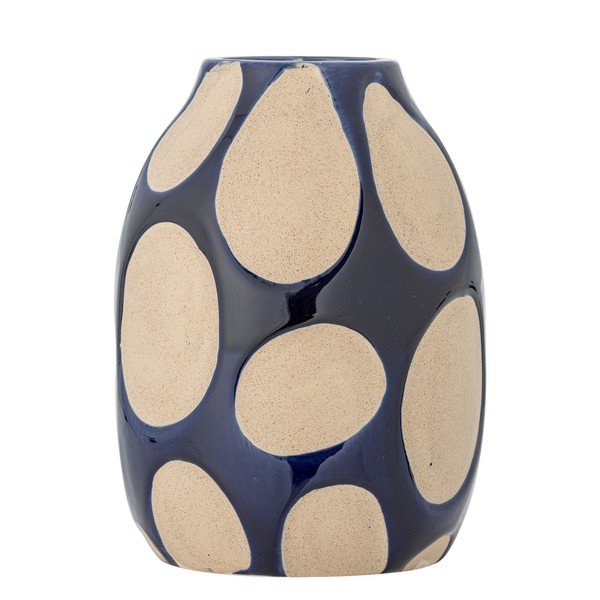 Vaso blu scuro/color crema in gres (altezza totale 20 cm) Bashir – Bloomingville