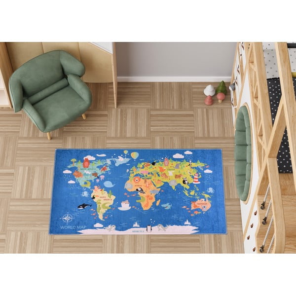 Tappeto per bambini blu lavabile 120x180 cm Animal Atlas – Vitaus-image-1