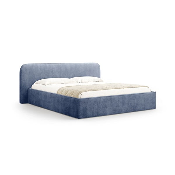 Letto matrimoniale imbottito blu scuro con contenitore e rete inclusi 160x200 cm Elizabeth – Micadoni 