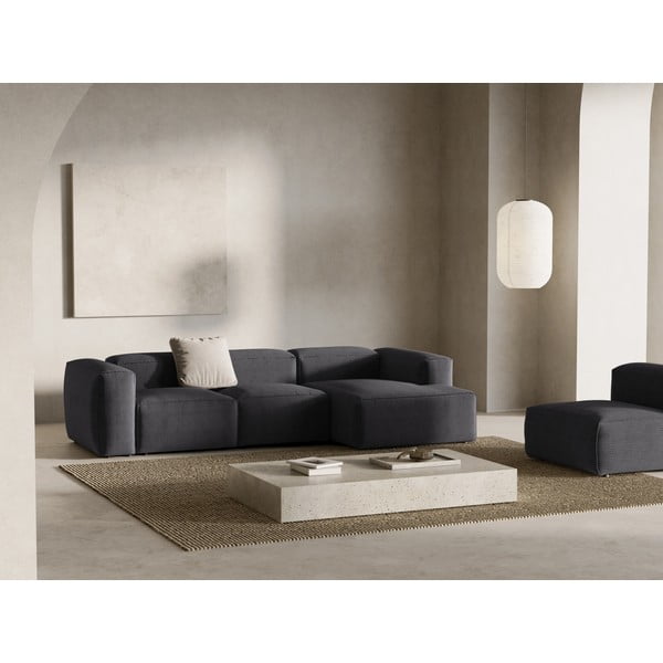 Divano angolare grigio scuro (con penisola a destra/con chaise lounge) con rivestimento in velluto a coste Bergamo – Cosmopolitan Design-image-1