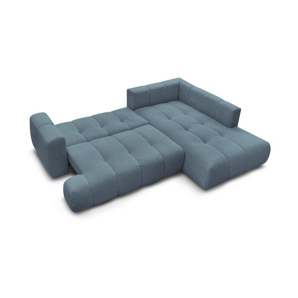 Divano angolare blu allungabile e con contenitore (penisola a destra/a L) con rivestimento in ciniglia Fuji – Bobochic Paris-image-4