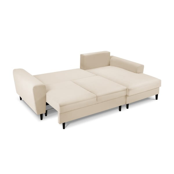 Divano angolare beige allungabile e con contenitore (con penisola a destra/con chaise lounge) con rivestimento in velluto a coste Kyoto – Cosmopolitan Design-image-2