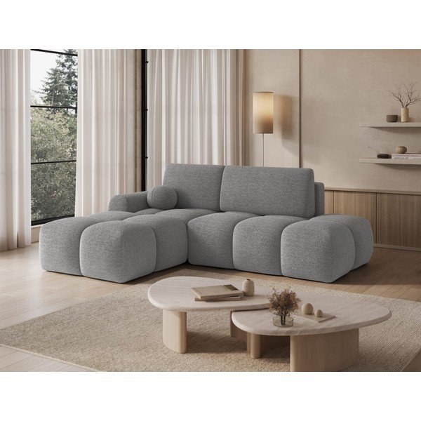 Divano angolare grigio allungabile/con contenitore (con penisola a sinistra/con chaise lounge) con rivestimento in bouclé Vittario – ELTAP-image-4